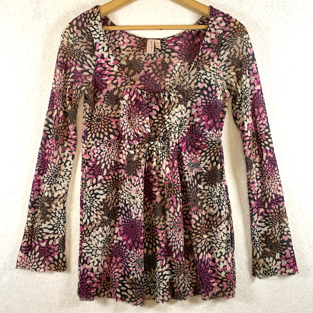 VTG Sweet Pea by Stacy Frati Women Y2K Sheer Mesh Floral Top Sz M Babydoll Fairy